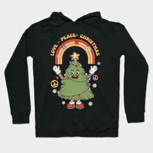 Love Peace Christmas Funny Retro Christmas Tree Hoodie